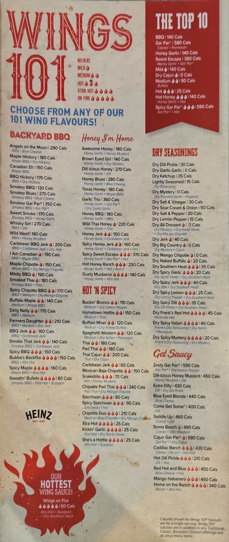Menu, Wild Wing