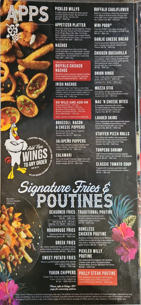 Menu, Wild Wing