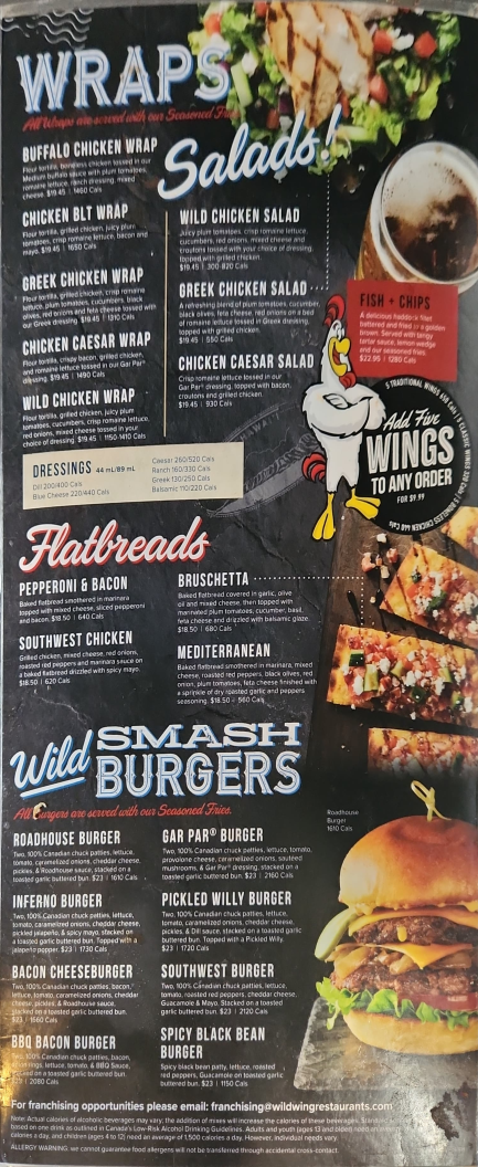 Menu, Wild Wing