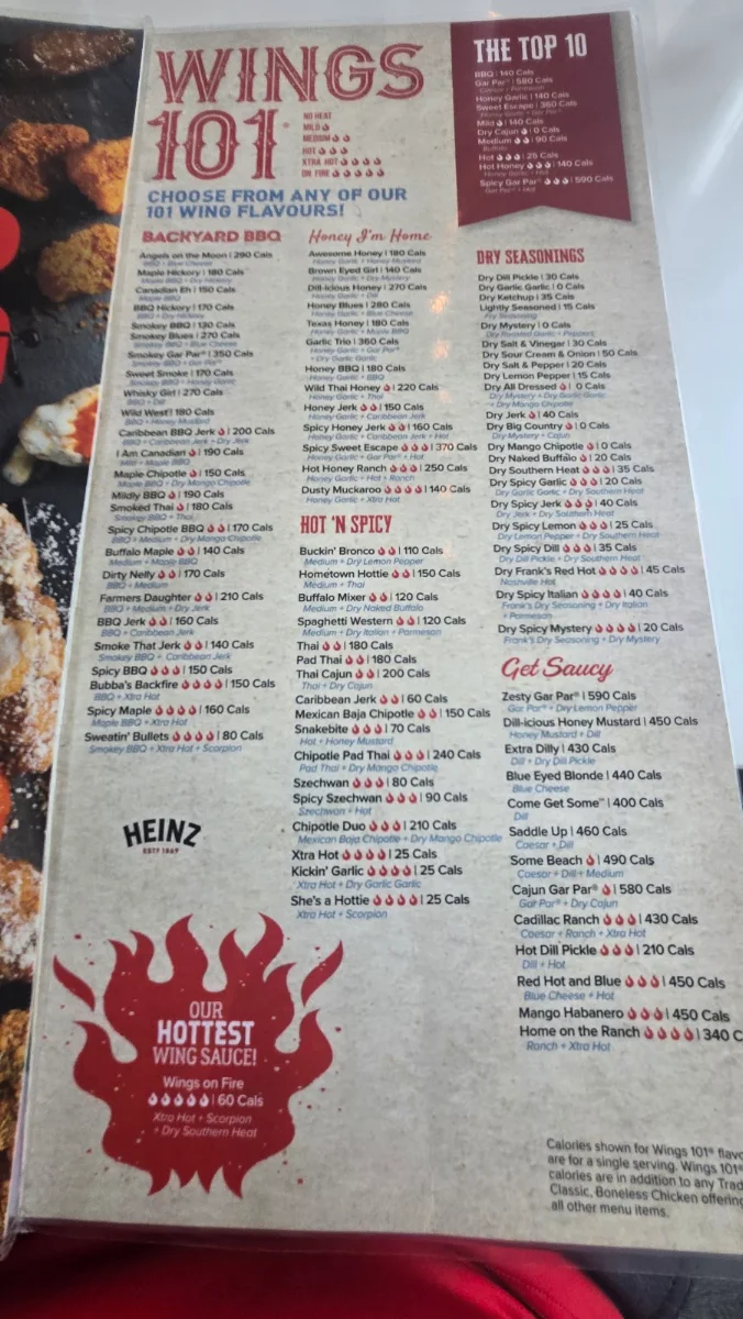 Menu, Wild Wing