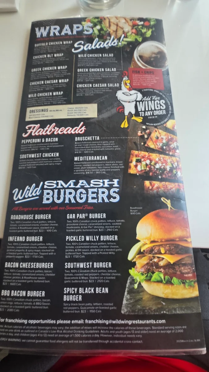 Menu, Wild Wing