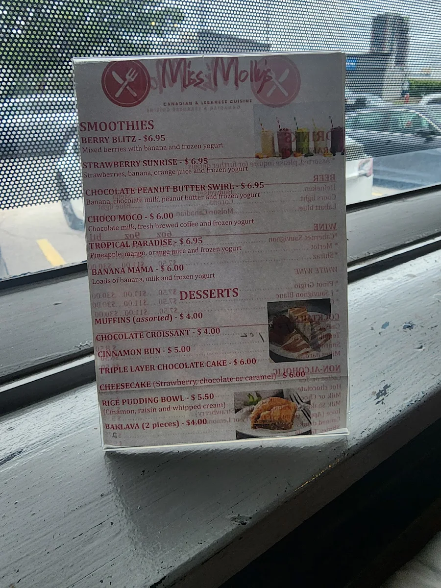 Menu, Miss Molly's Diner