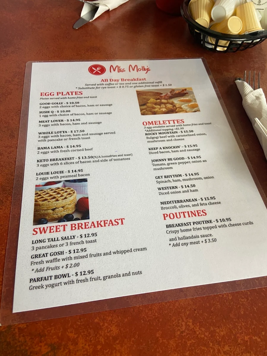 Menu, Miss Molly's Diner