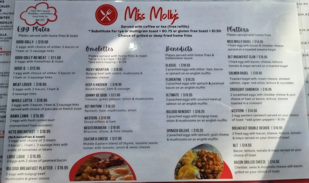 Menu, Miss Molly's Diner
