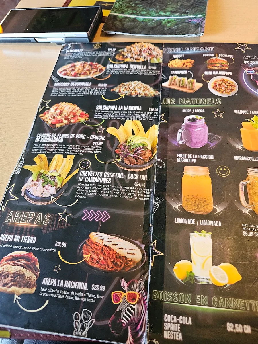 Menu, La Hacienda Resto-Bar