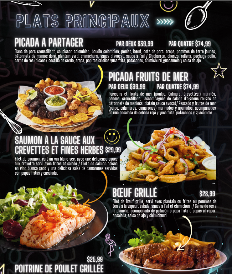 Menu, La Hacienda Resto-Bar