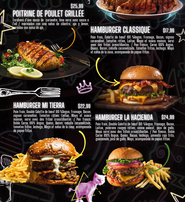 Menu, La Hacienda Resto-Bar
