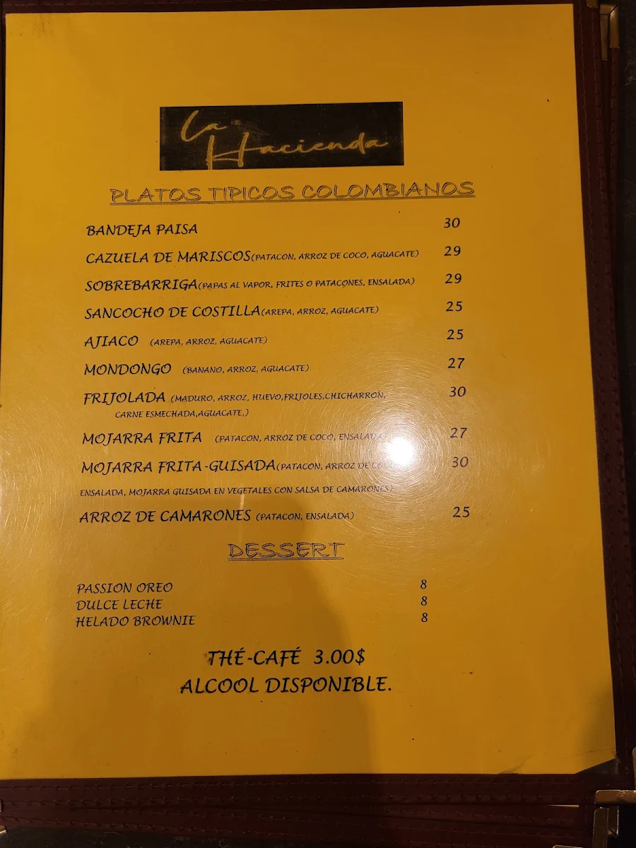 Menu, La Hacienda Resto-Bar