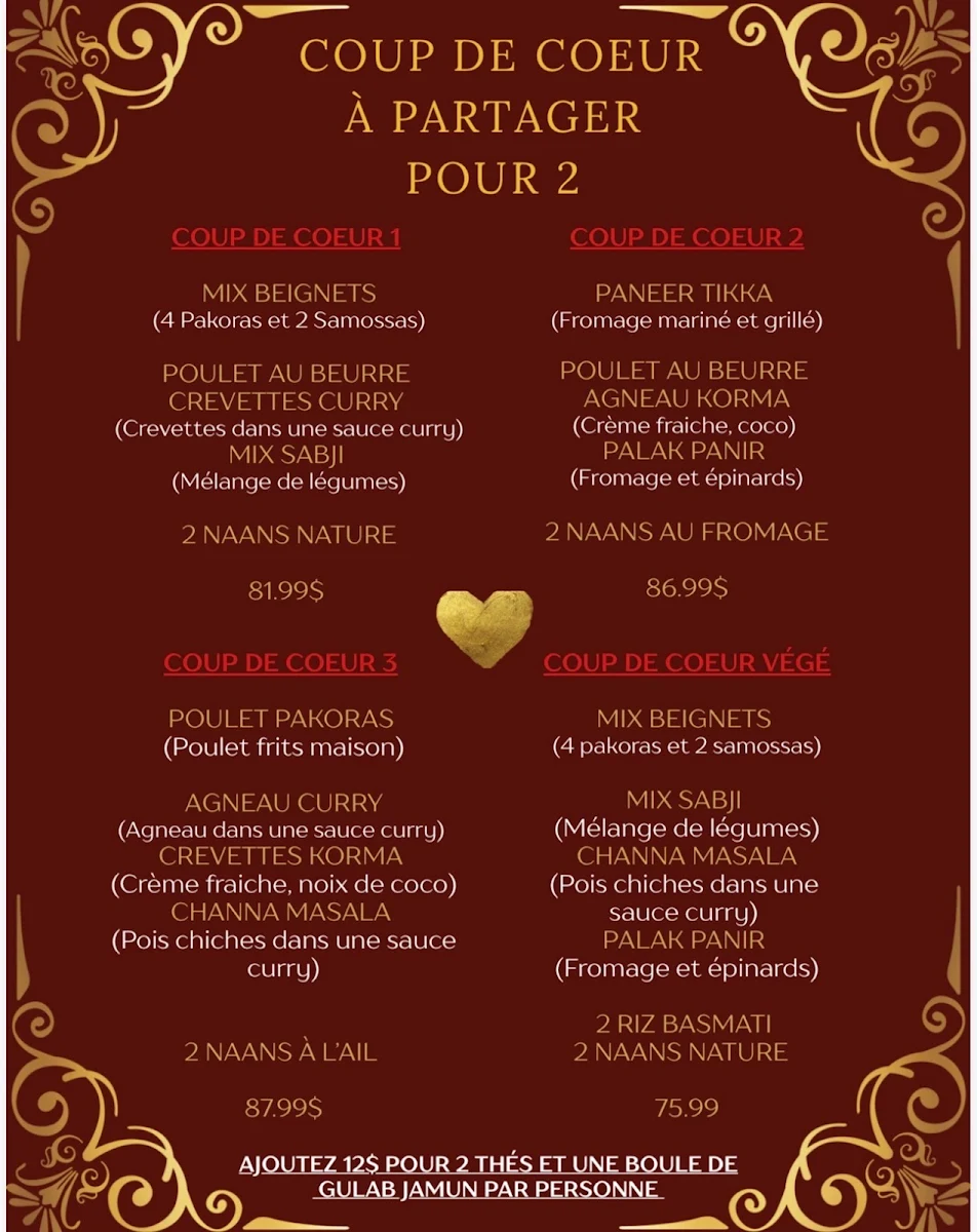 Menu, Restaurant Taj Mahal - Cuisine Fine - Apportez votre vin