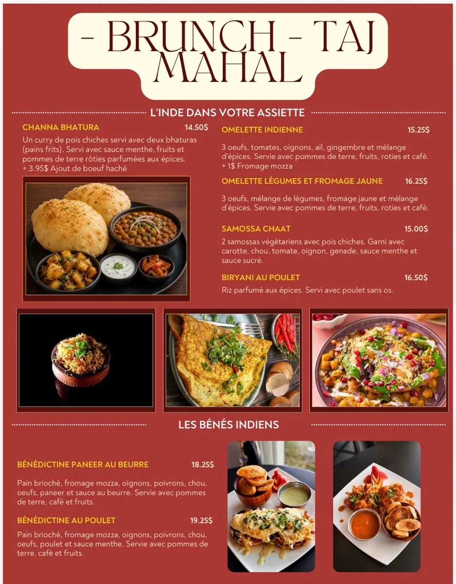 Menu, Restaurant Taj Mahal - Cuisine Fine - Apportez votre vin
