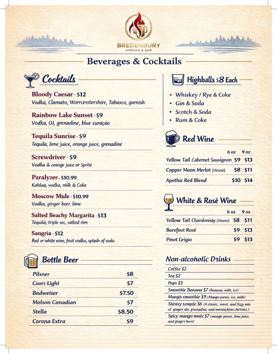 Menu, Bredenbury Kitchen & Bar