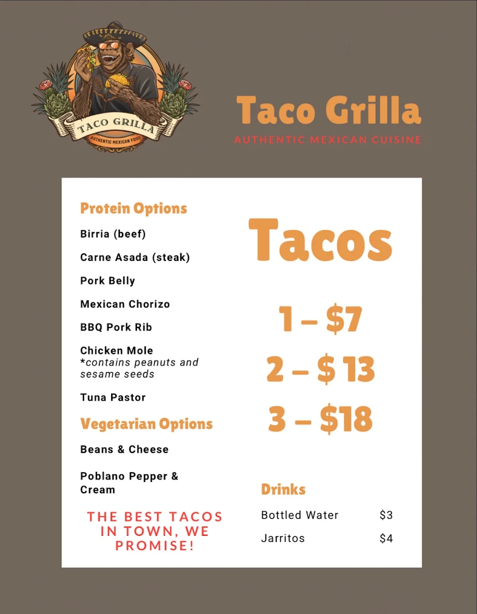 Menu, Taco Grilla