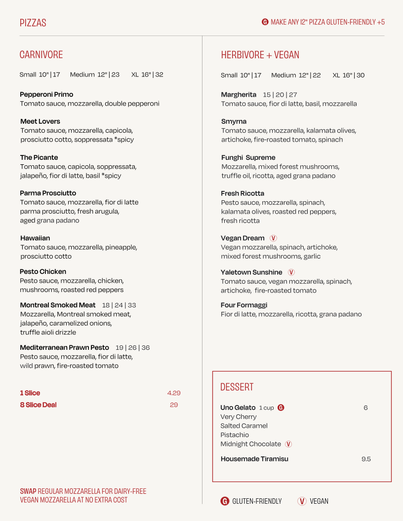 Menu, Ignite Pizzeria Gastown (Express)