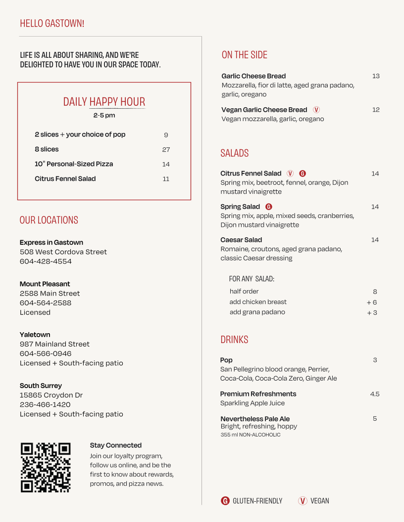 Menu, Ignite Pizzeria Gastown (Express)