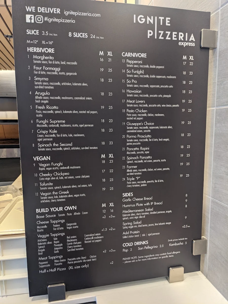 Menu, Ignite Pizzeria Gastown (Express)