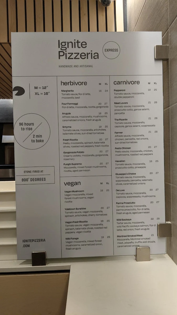 Menu, Ignite Pizzeria Gastown (Express)