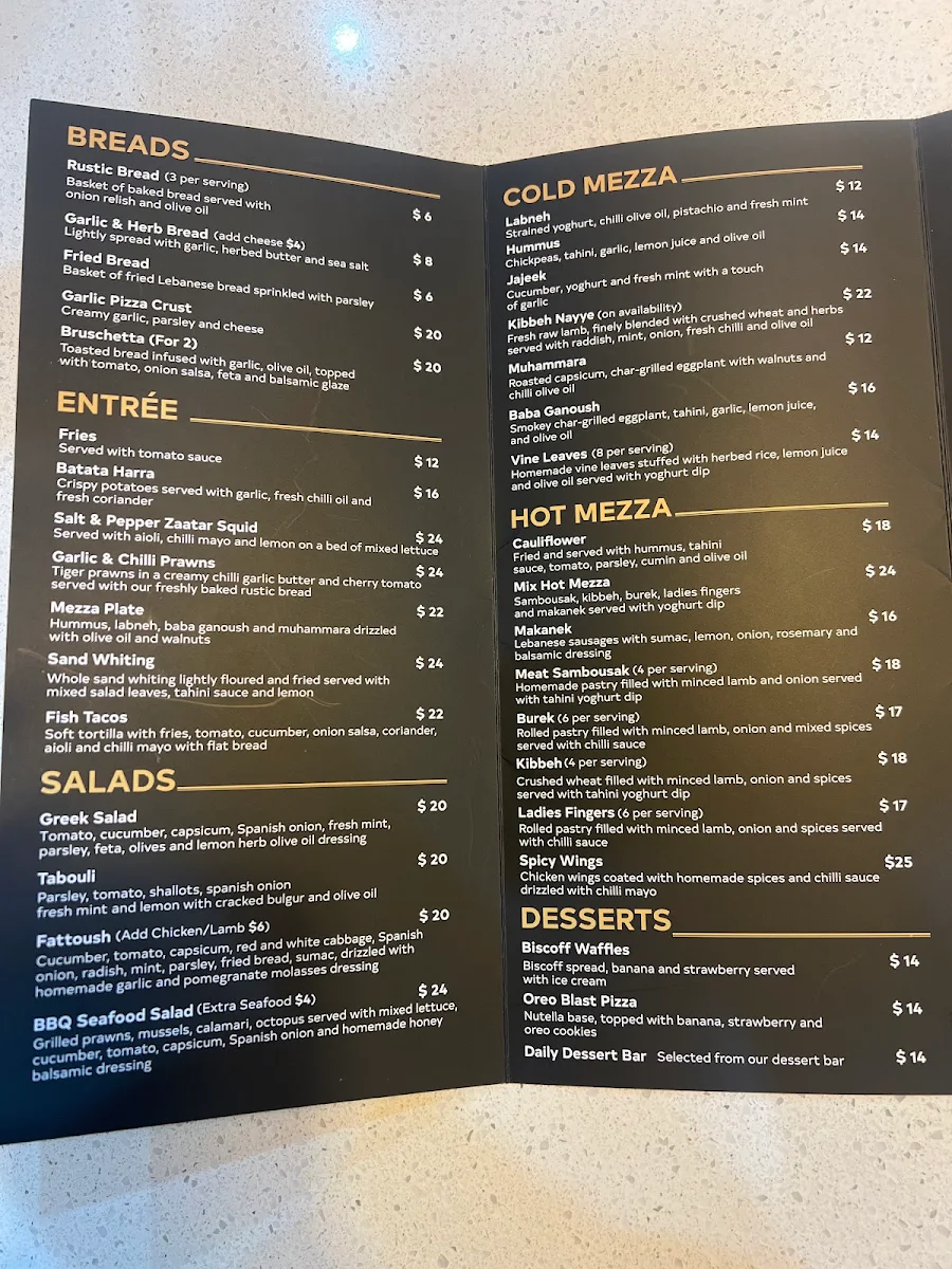 Menu, Mezza Aroma Restaurant