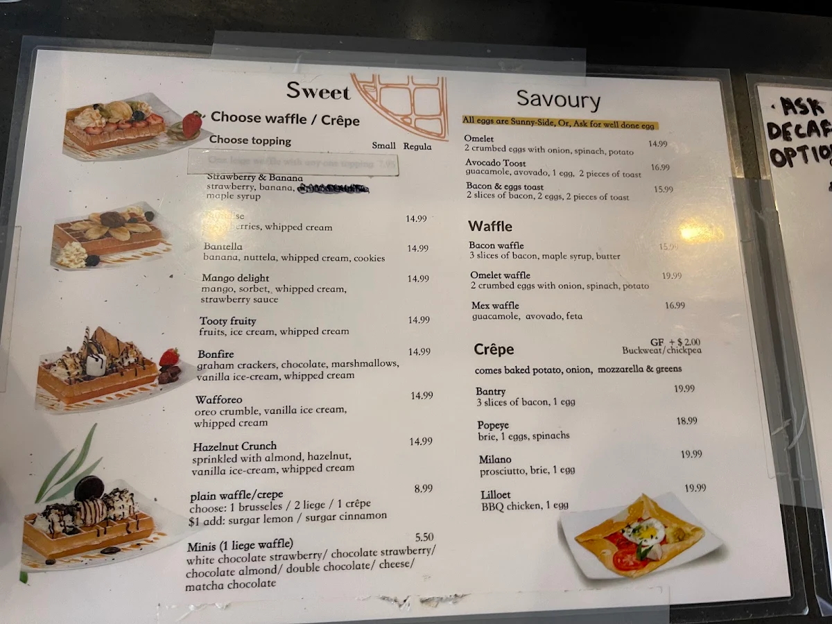 Menu, Belgian Waffle Bar