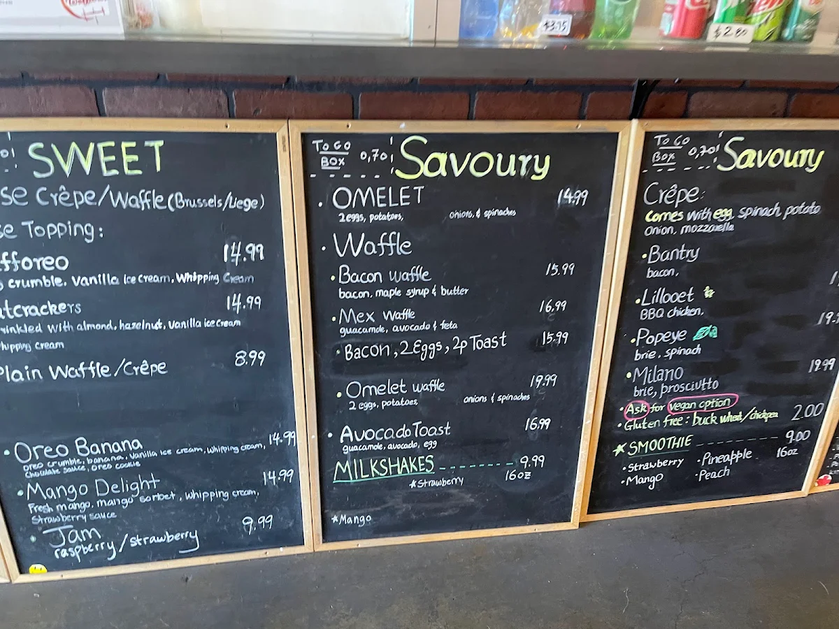 Menu, Belgian Waffle Bar