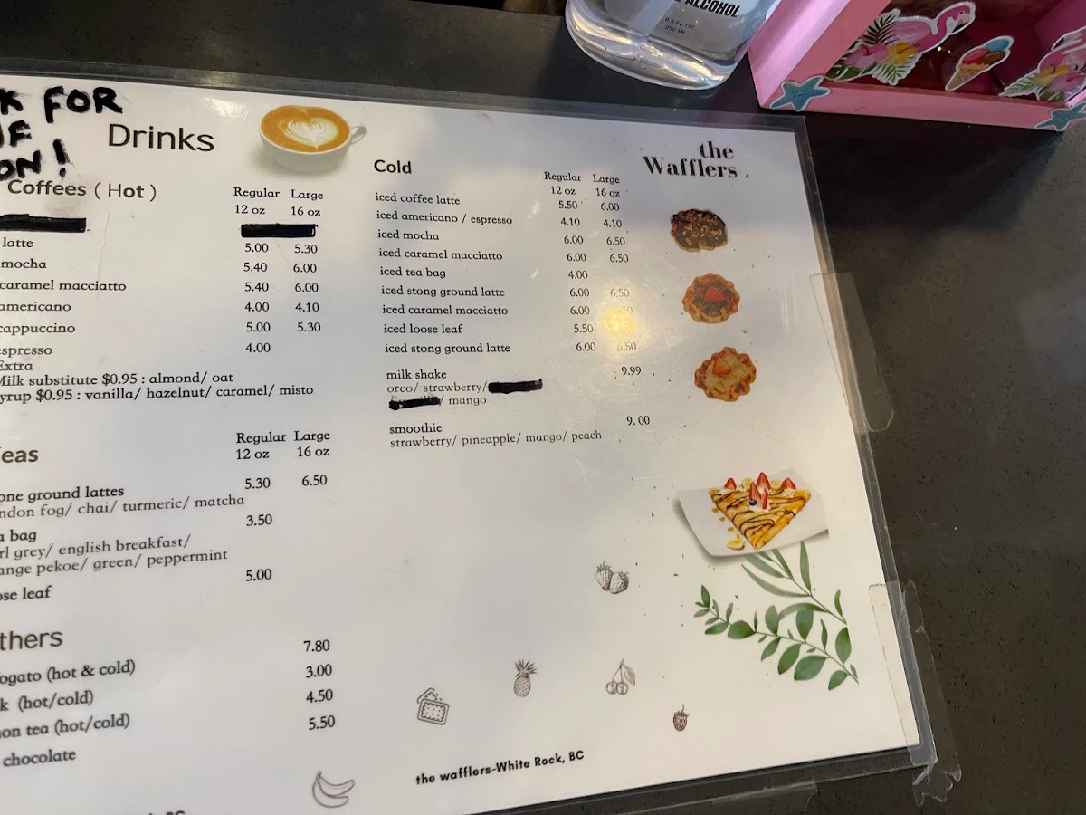 Menu, Belgian Waffle Bar