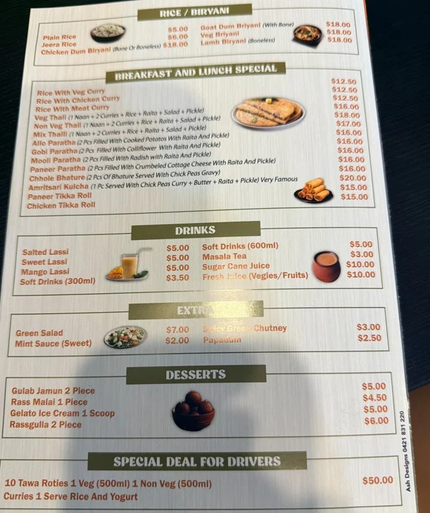 Menu, punjabi flavours