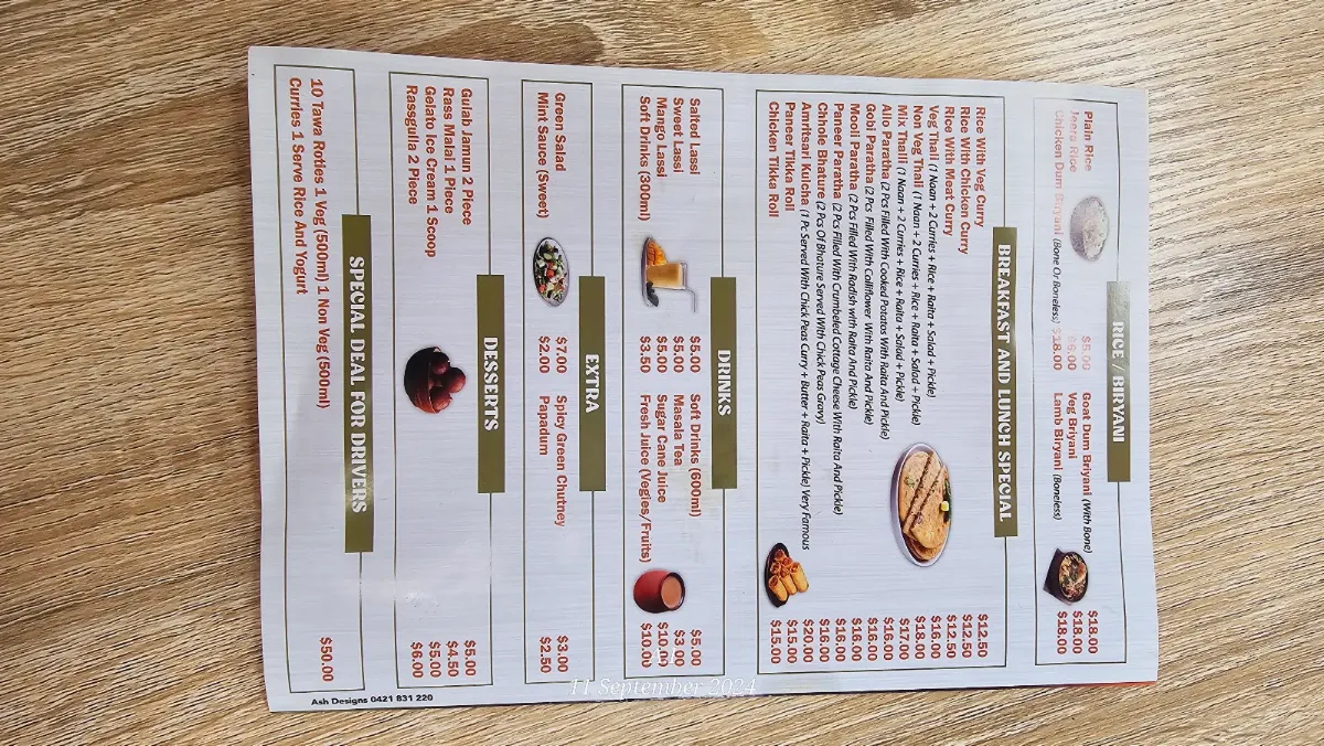 Menu, punjabi flavours