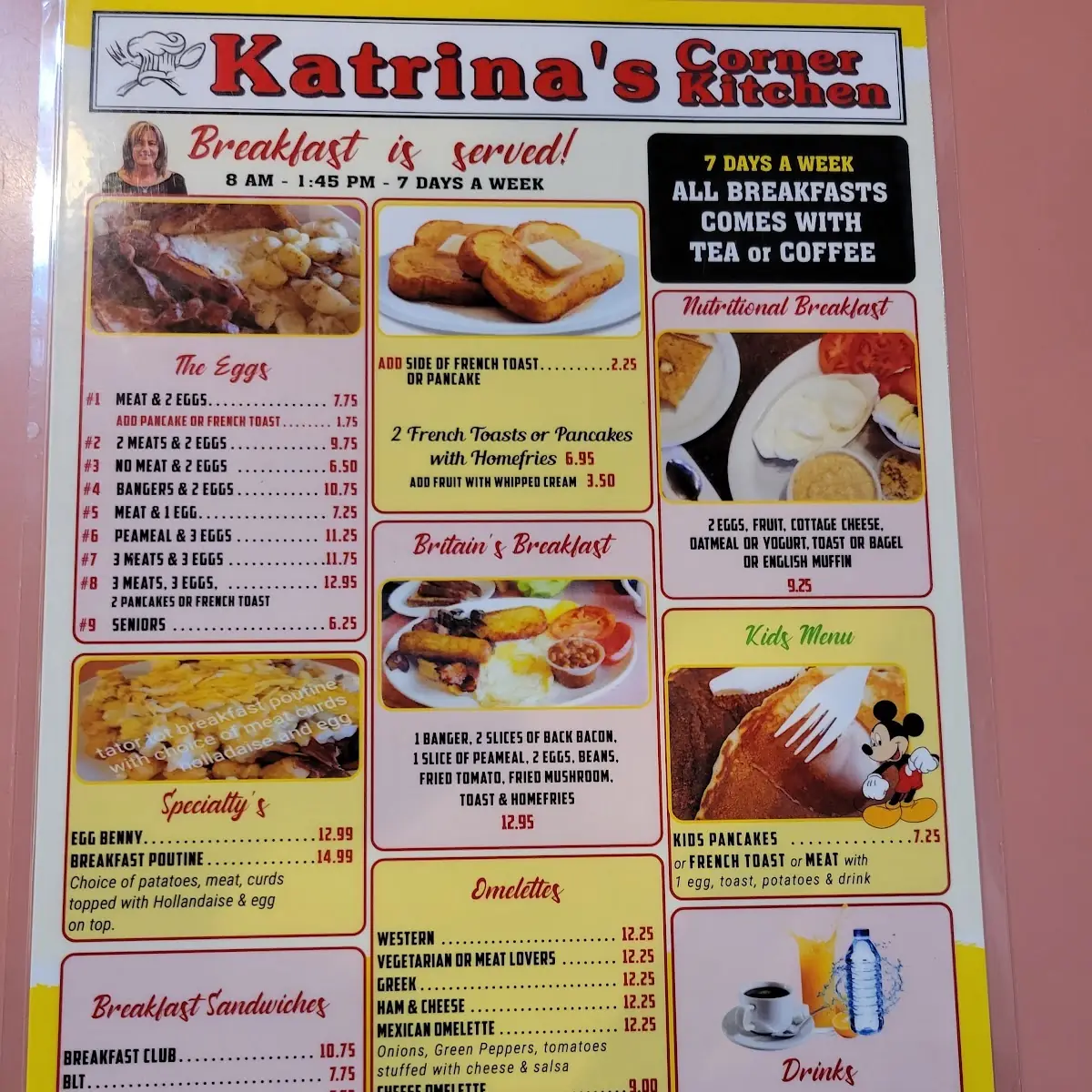 Menu, Katrina's Corner Kitchen