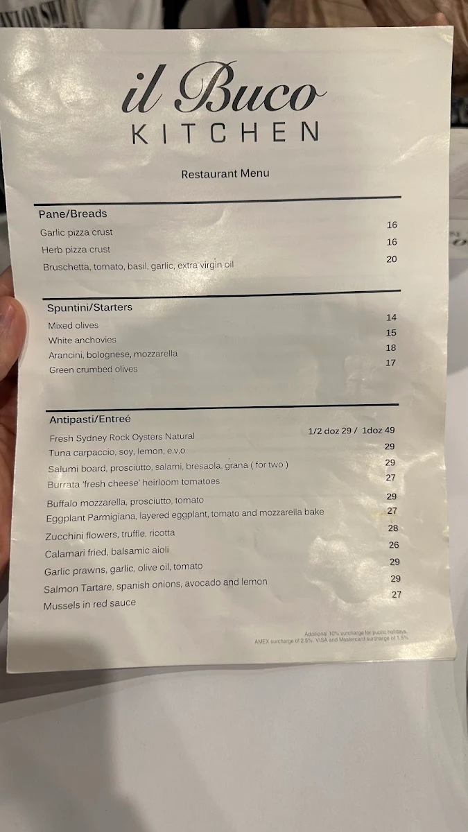 Menu, il Buco Kitchen