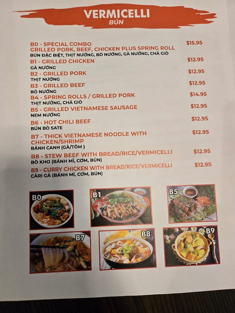 Menu, Pho PAPA Vietnamese Restaurant