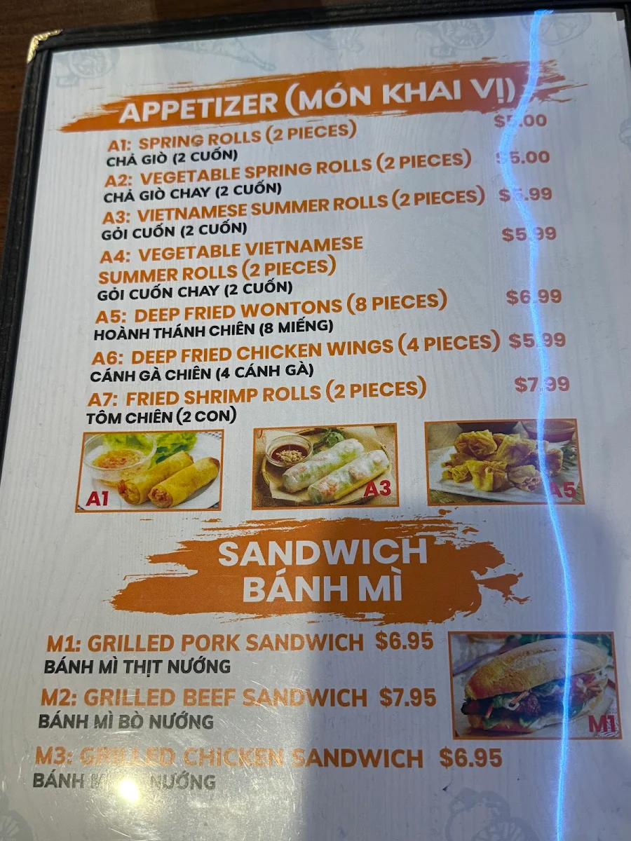 Menu, Pho PAPA Vietnamese Restaurant