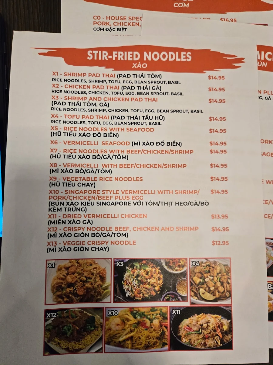 Menu, Pho PAPA Vietnamese Restaurant