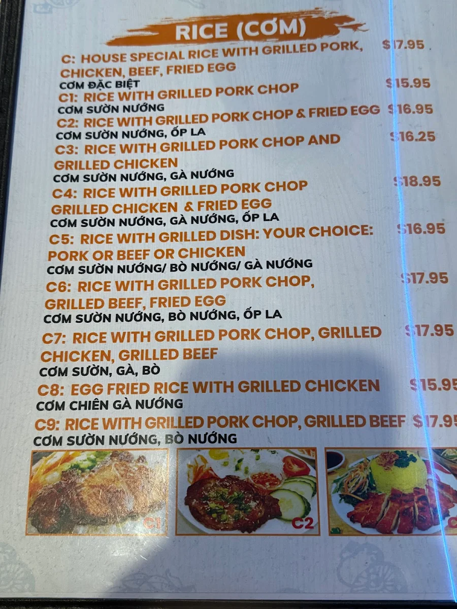 Menu, Pho PAPA Vietnamese Restaurant