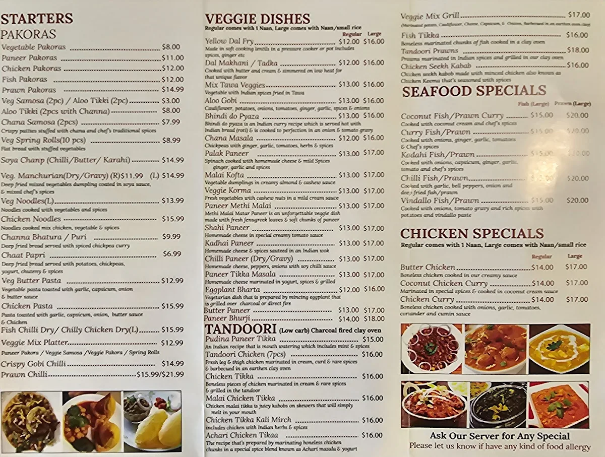 Menu, Royal Choice Indian Cuisine