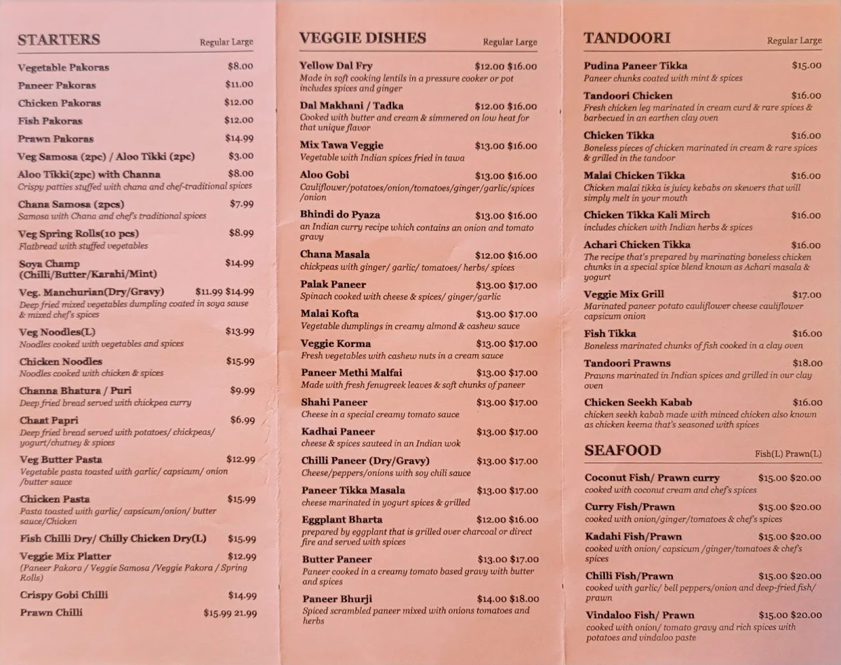 Menu, Royal Choice Indian Cuisine