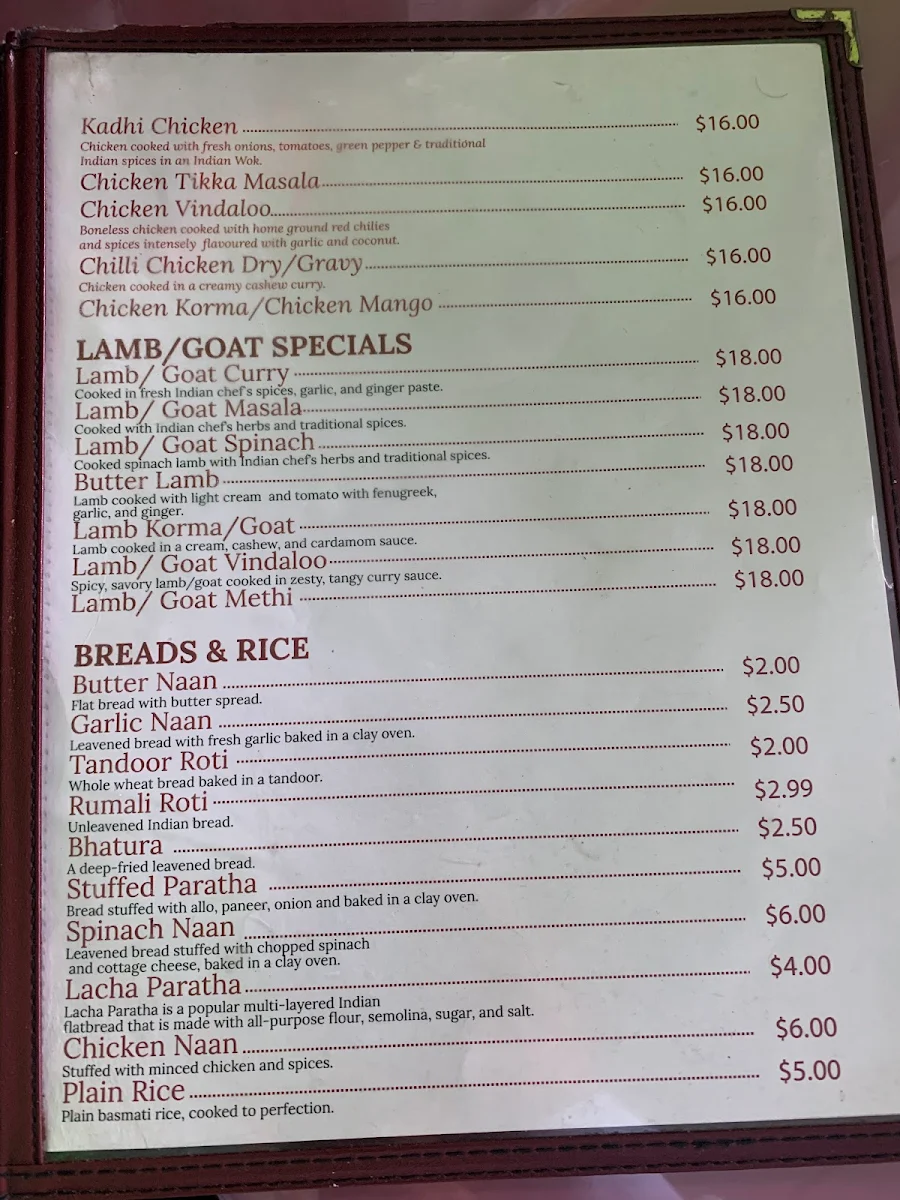 Menu, Royal Choice Indian Cuisine
