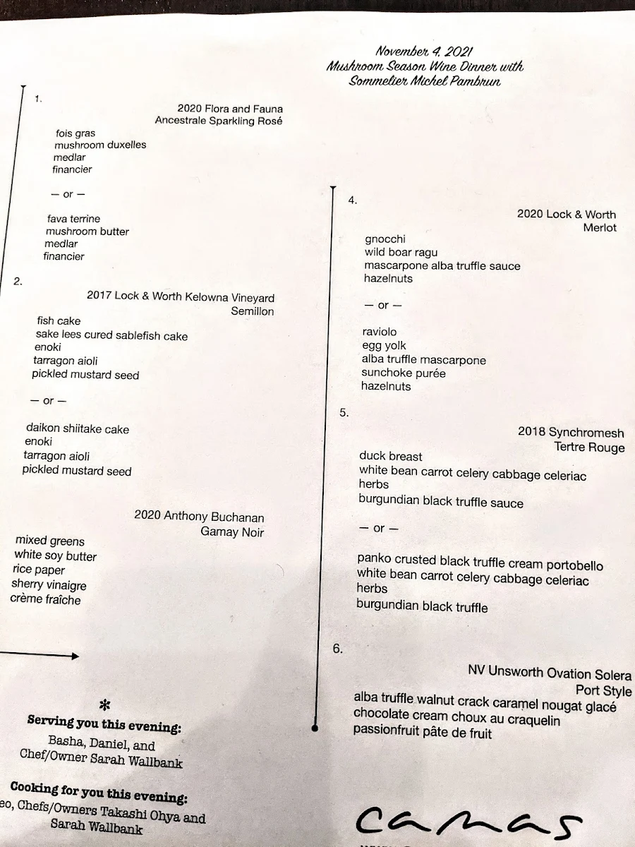 Menu, Camas