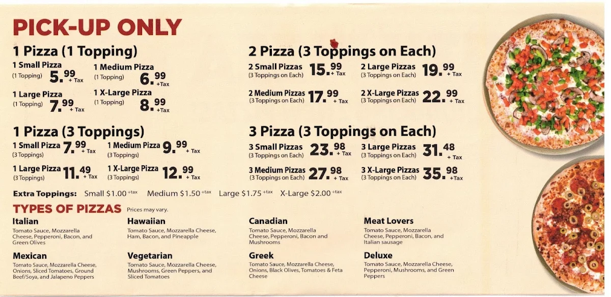 Menu, City Pizza