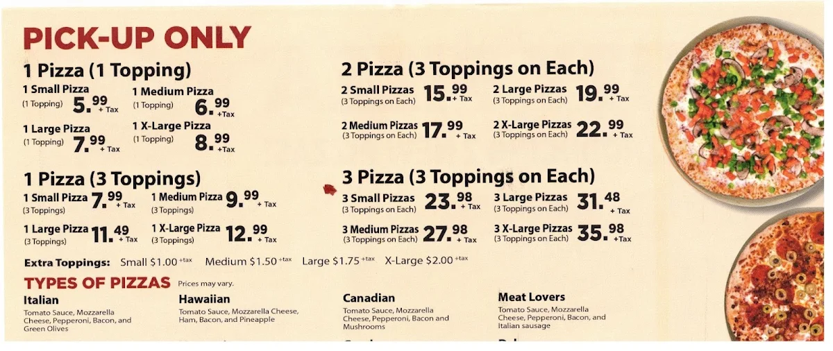 Menu, City Pizza
