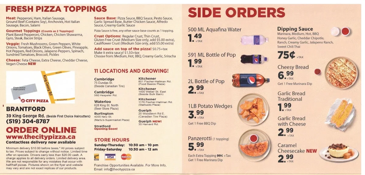 Menu, City Pizza