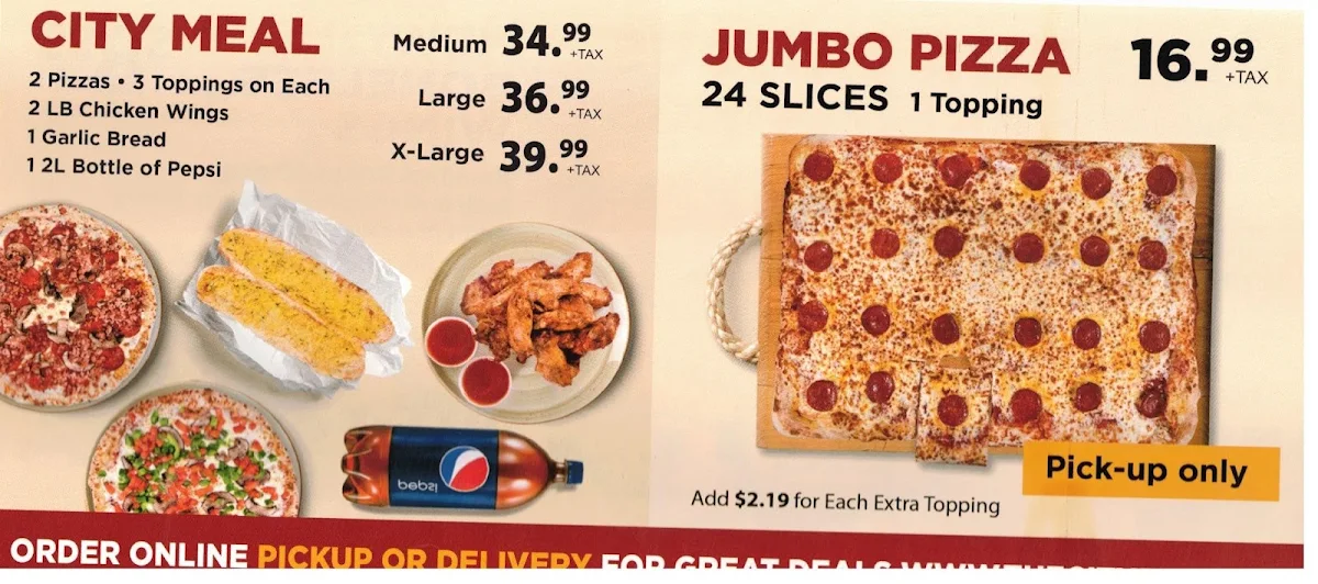 Menu, City Pizza