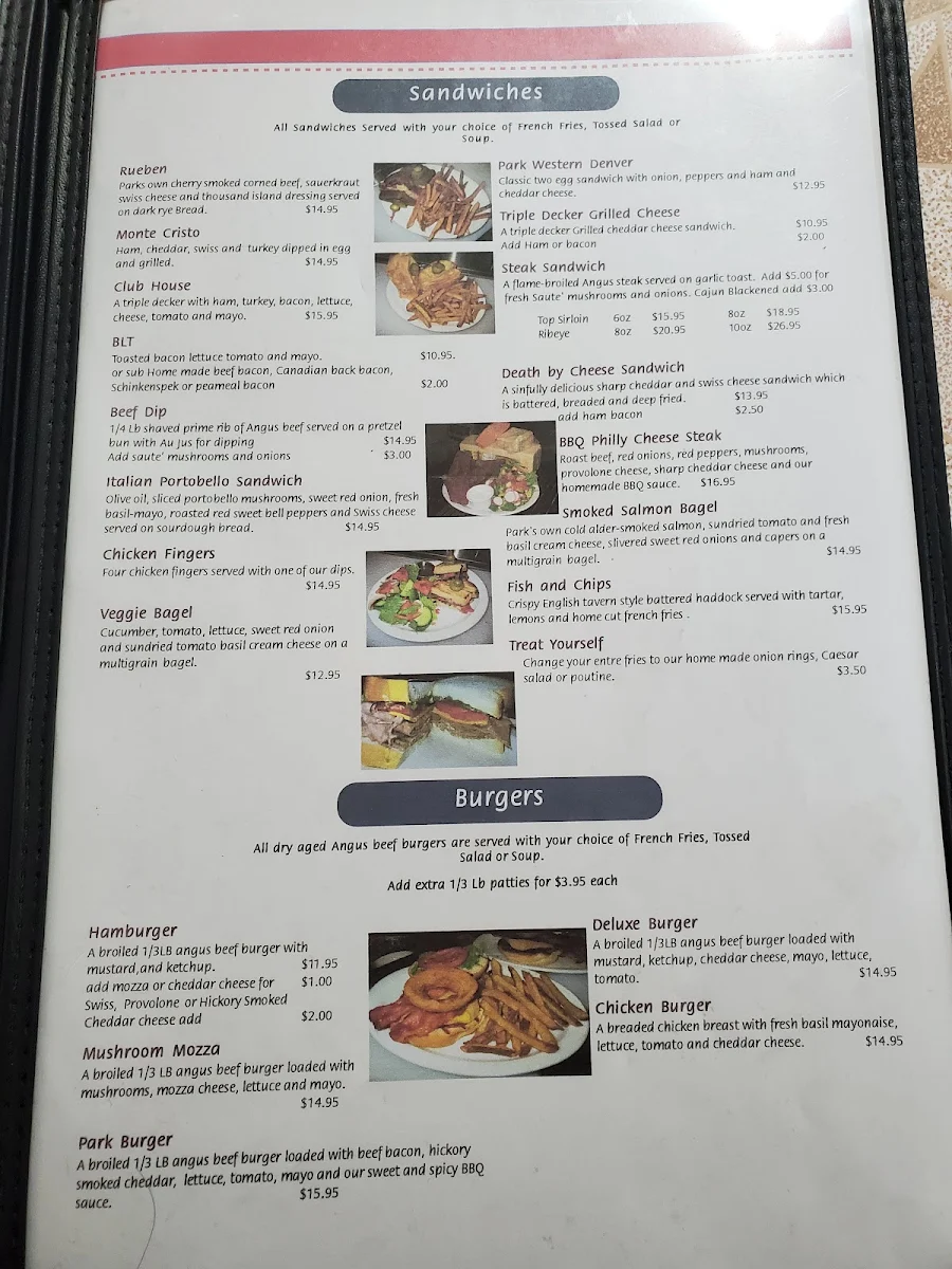 Menu, Park Cafe