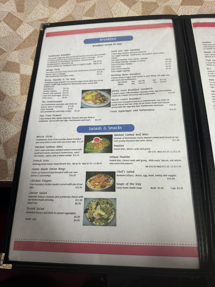 Menu, Park Cafe