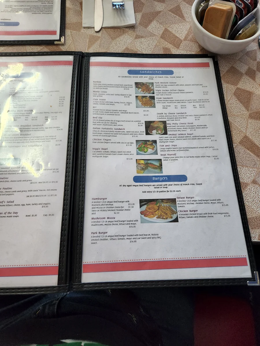 Menu, Park Cafe