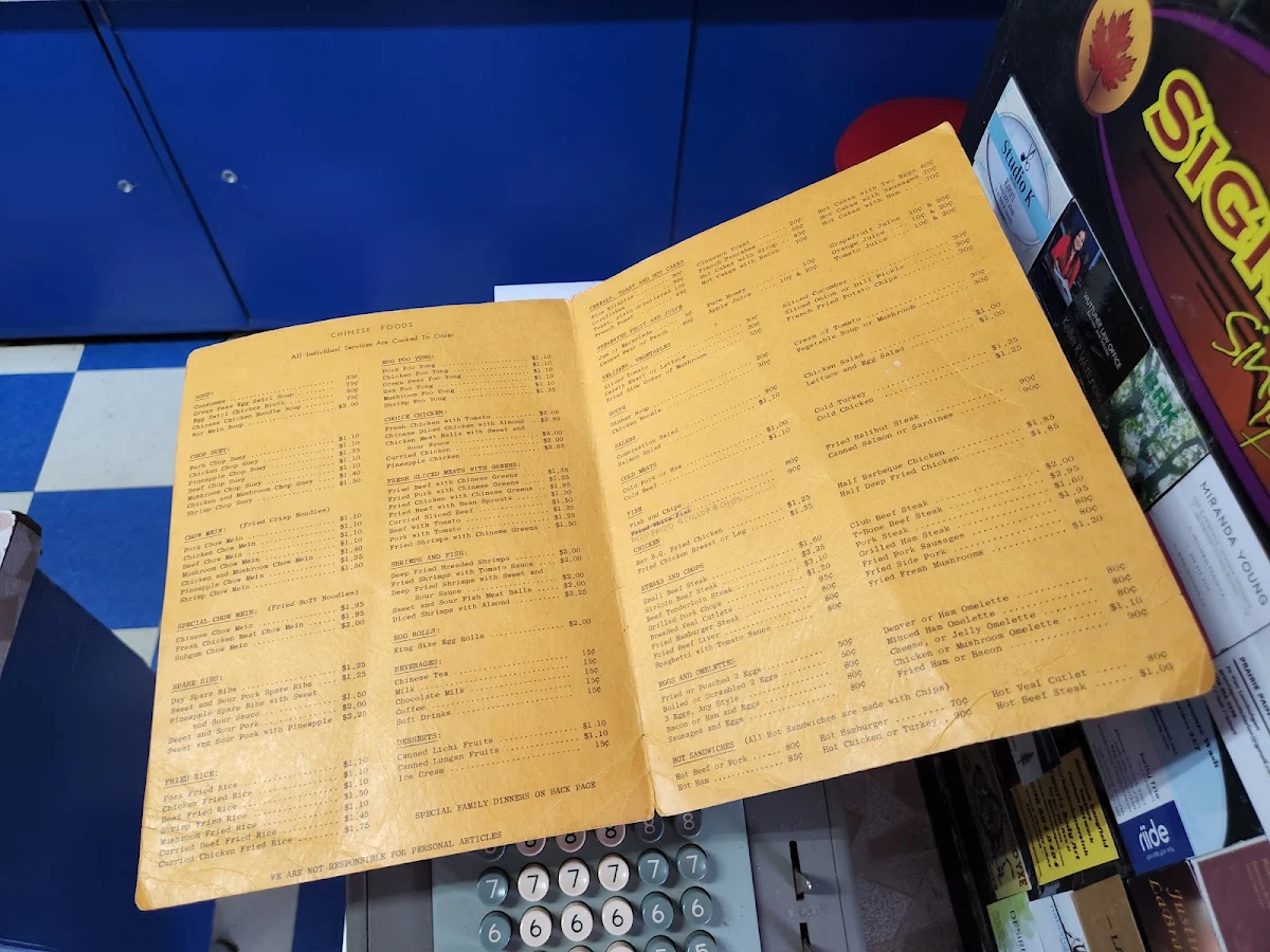 Menu, Park Cafe