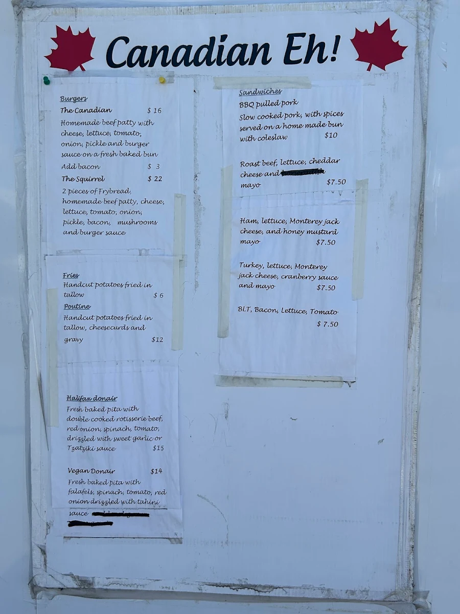 Menu, Canadian Eh! Food Truck