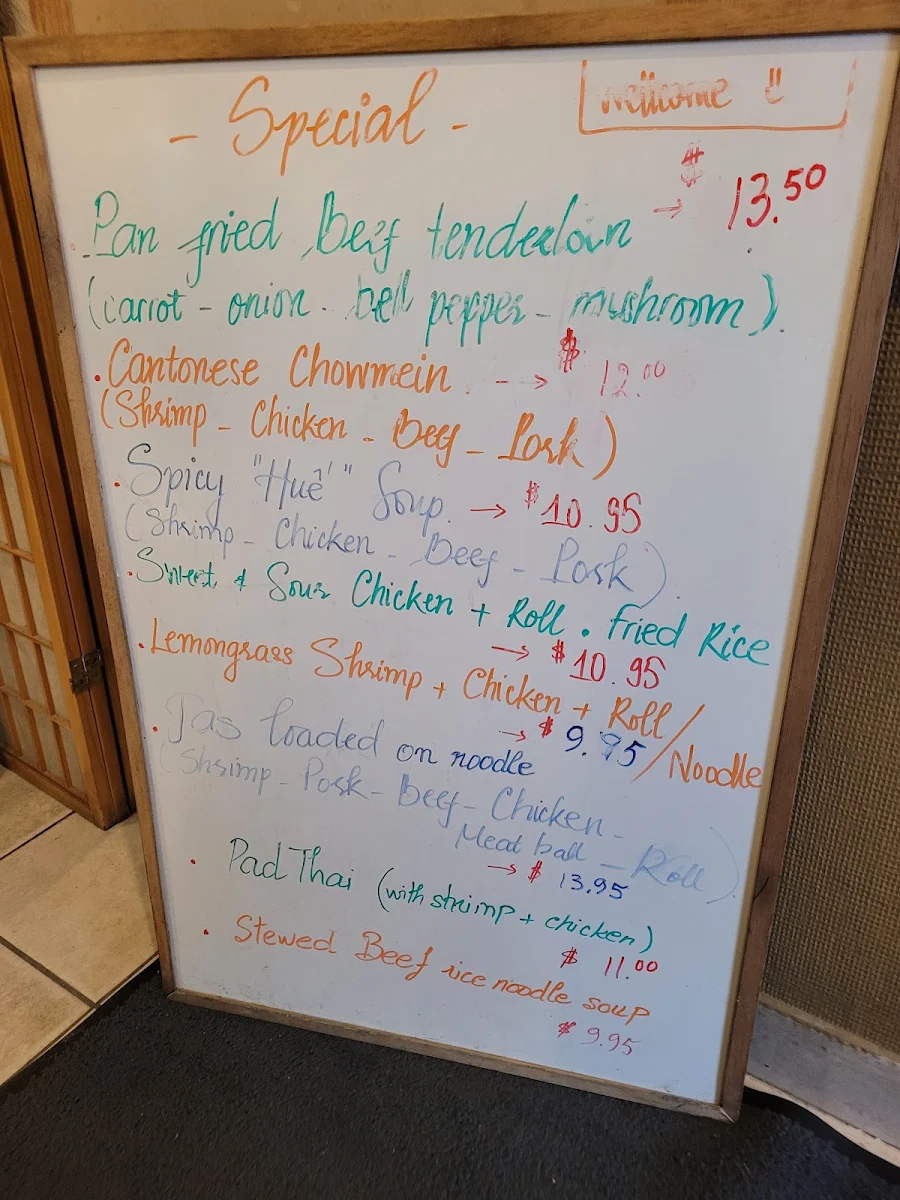 Menu, Jasmine Restaurant