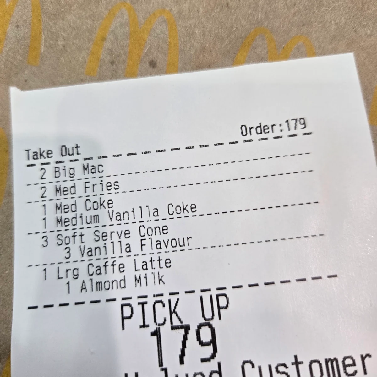 Menu, McDonald's Eastlink Northbound