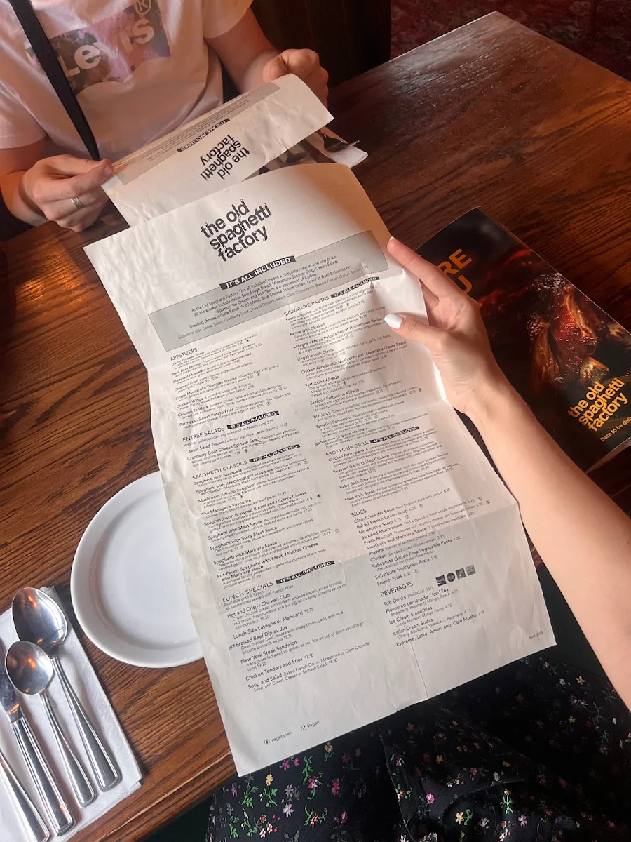 Menu, The Old Spaghetti Factory (Kelowna)