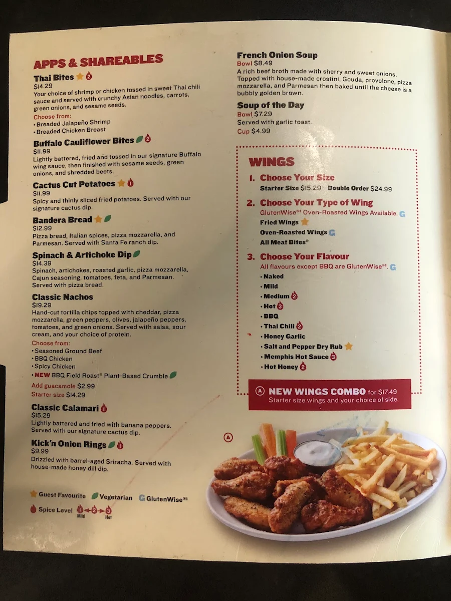 Menu, Boston Pizza