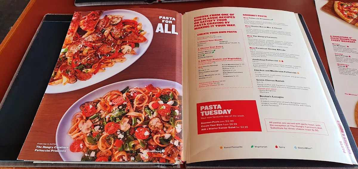 Menu, Boston Pizza